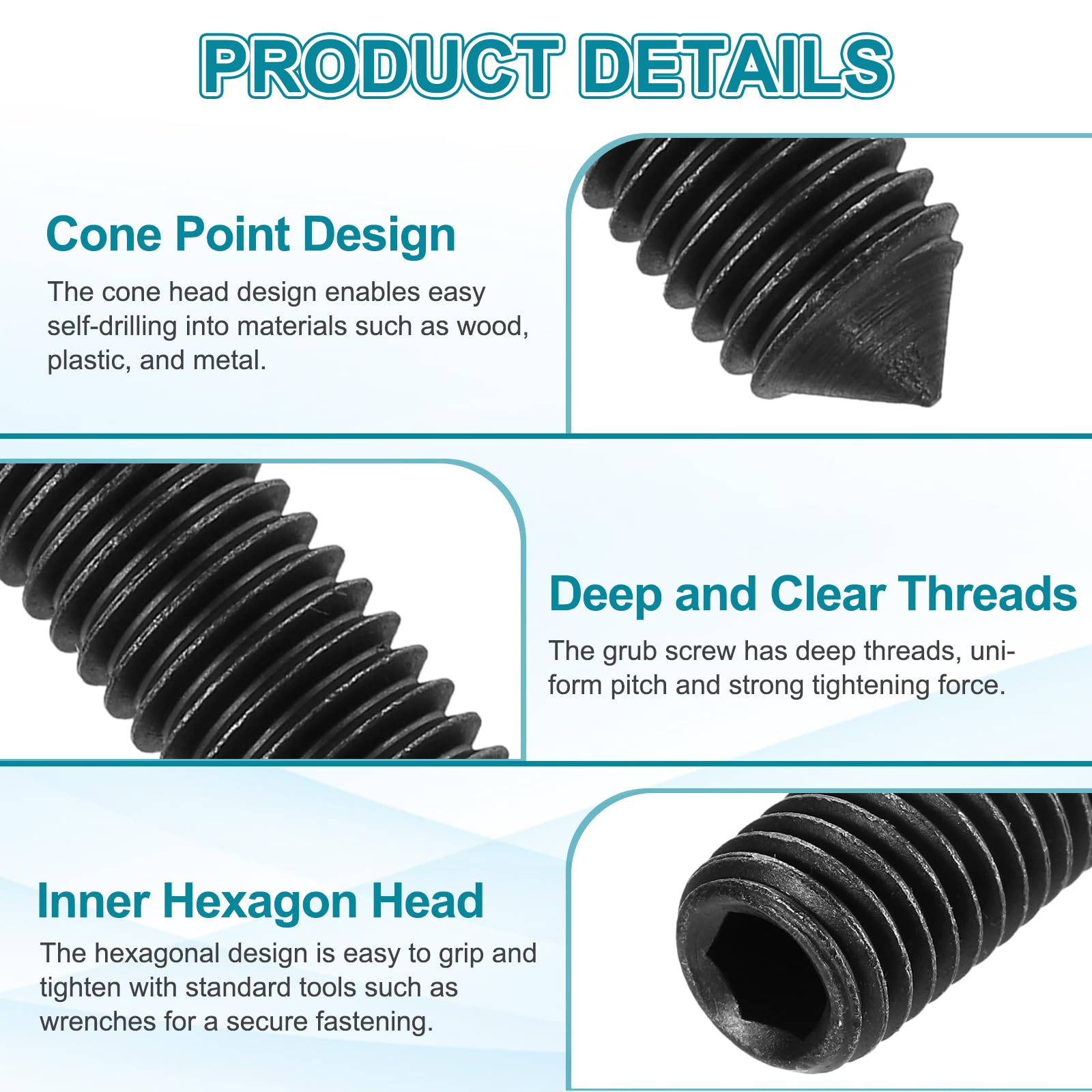 sourcing map 30 Pcs M8x30mm Cone Point Set Screws - Image 3