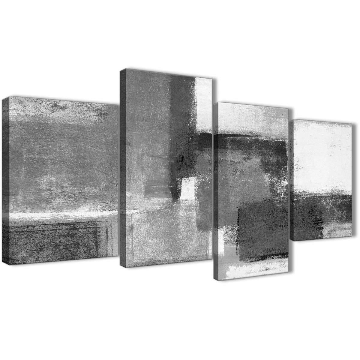 Wallfillers Large Black White Grey Abstract Bedroom Canvas Pictures Decor - 4368-130cm Set of Prints