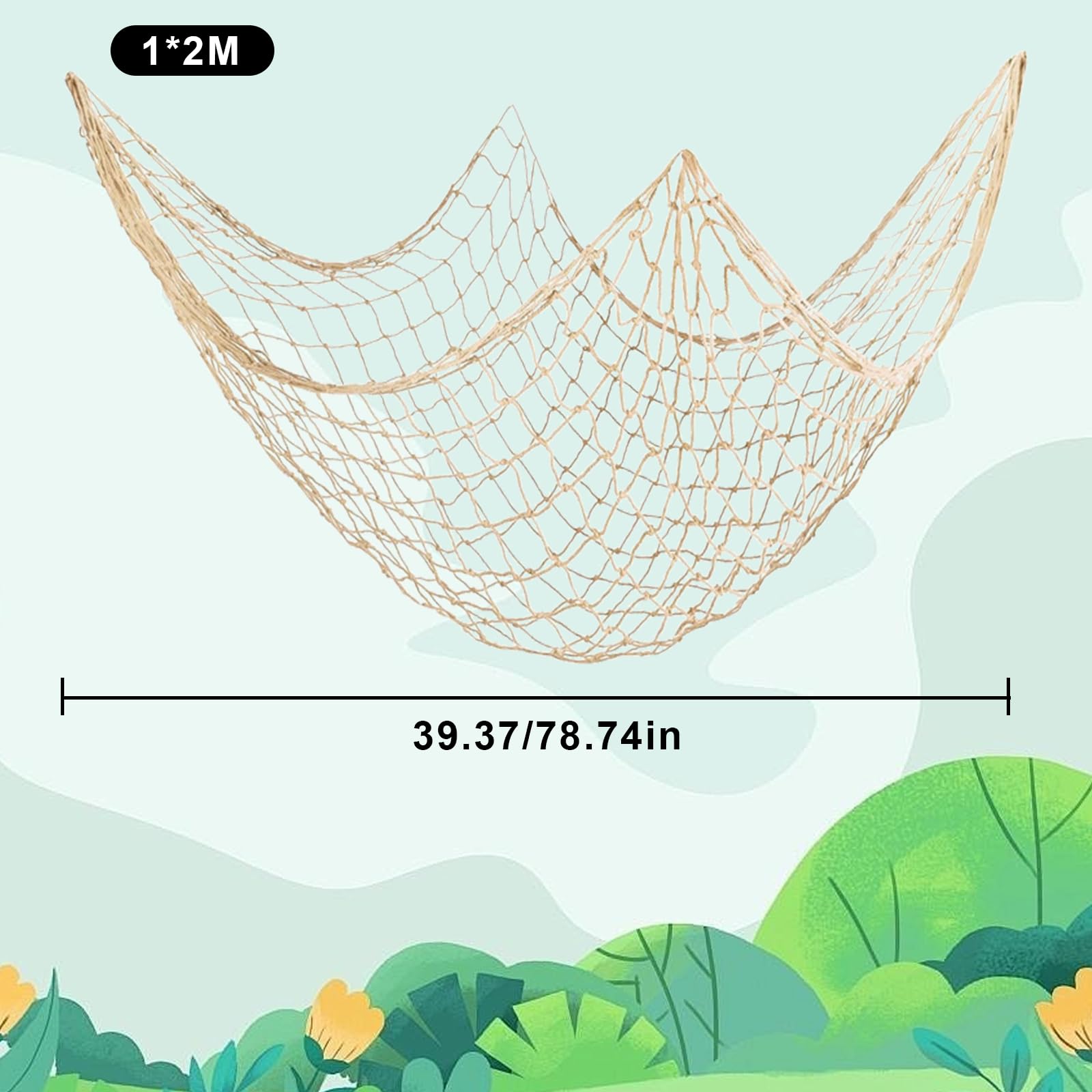 2 PCS Fish Net Decorations, 80 x 40 Inch, Ocean Themed Party Decor Beach, Nautical Wall Hanging Fishing Net for Coastal Bedroom, Bathroom, or Under The Sea Party Decorations