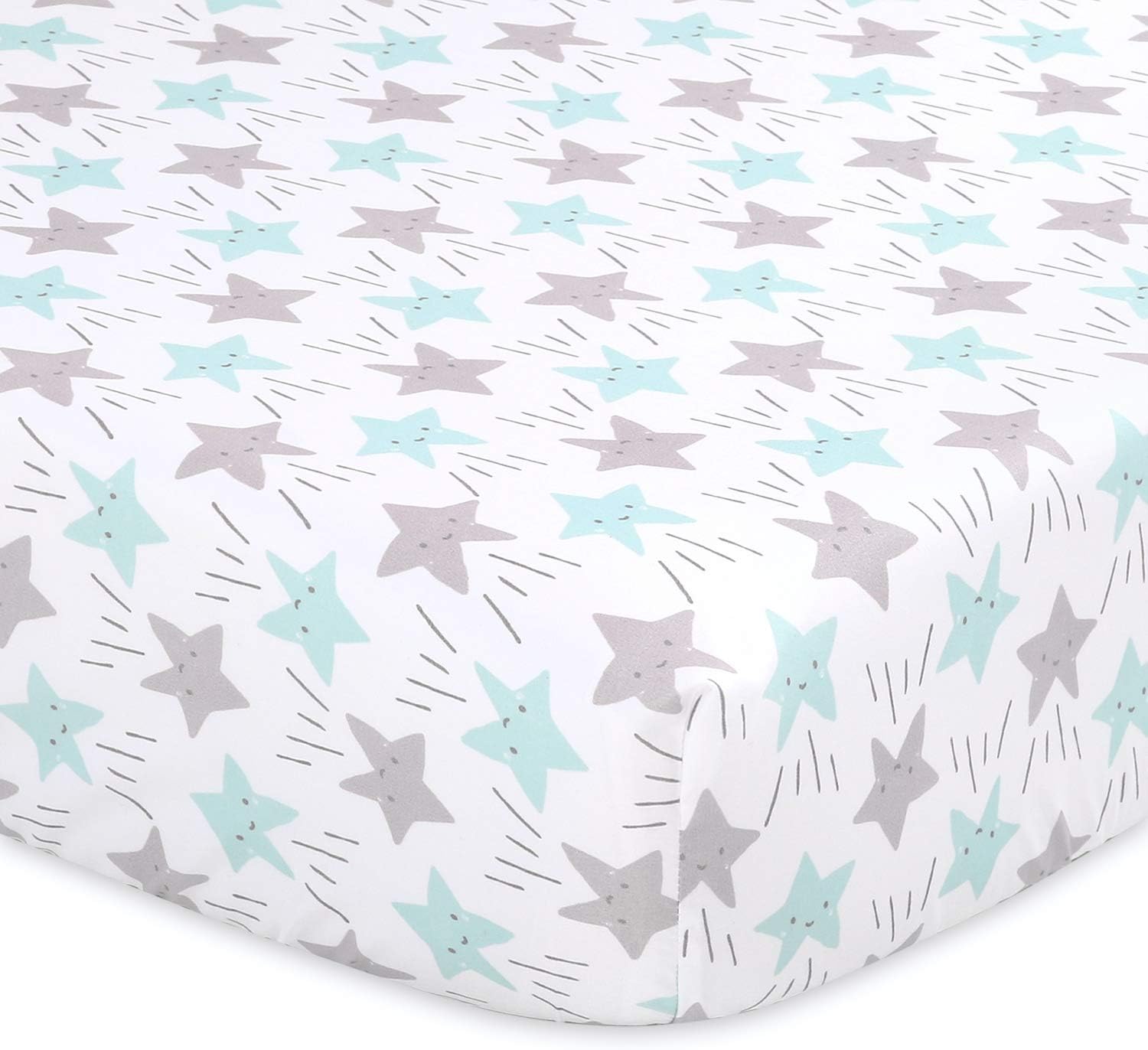 The Peanutshell Star Fitted Crib Sheet Set for Baby Boys or Girls, 2 Pack Unisex Set in Mint & Grey