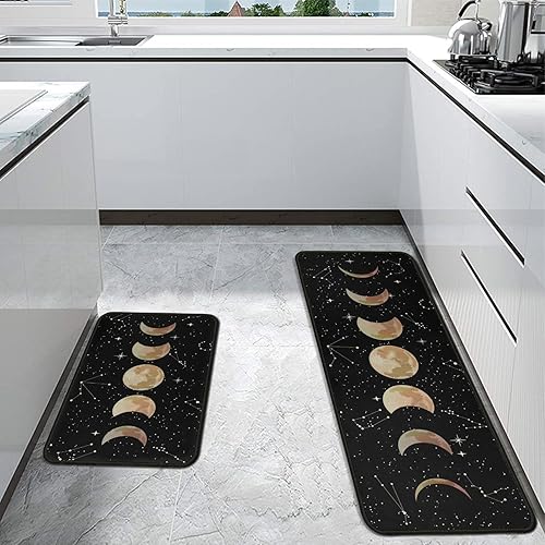 Miniatura 2 de CocoBelin Juego de 2 tapetes góticos para cocina, tapete de luna con parte trasera de goma, antideslizante, lavable, para fregadero de cocina,