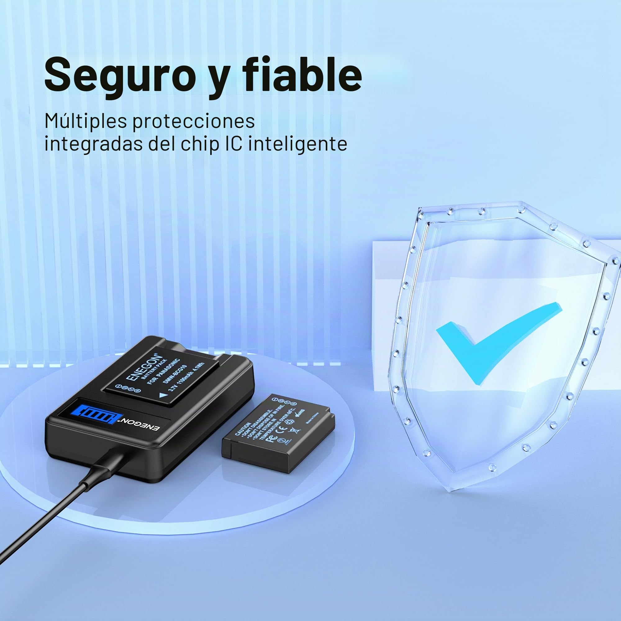 ENEGON DMW-BCG10 - Lote de 2 Baterías de 1100mAh con Cargador y Cable USB-C para Panasonic Lumix DMC-ZS1, ZS3, ZS5, ZS6, ZS7, ZS8, ZS10, TZ7, TZ10, TZ19, TZ20, TZ30, ZR1, ZR3