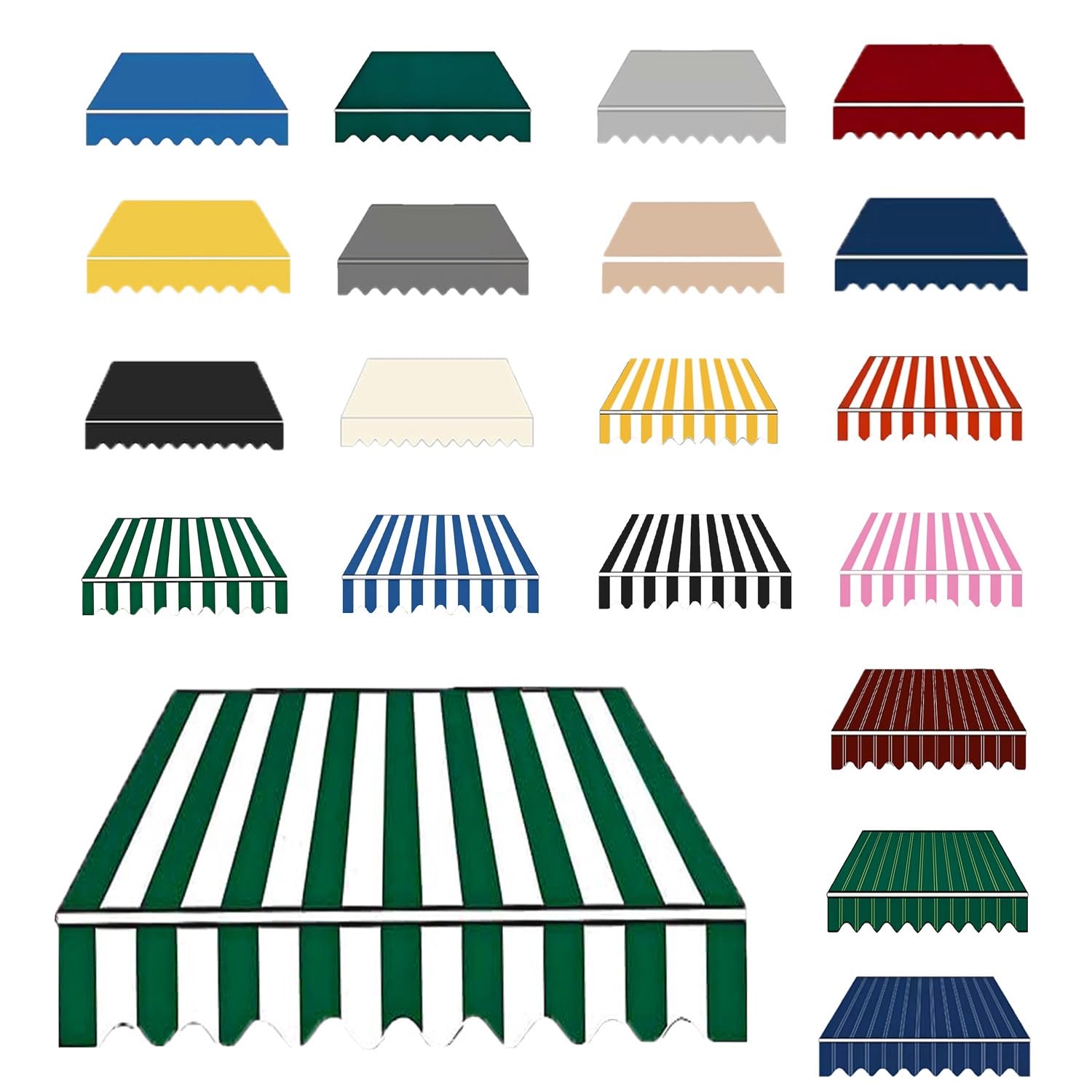 Awning Waterproof Fabric Replacement, 2 3.5 3.8 5 6 m Polyester Canopy Cover for Deck Backyard Garden Balcony, Many Sizes Sun Shade Canvas Cloth with UV Protection(Green White,B6mxH3.5m)