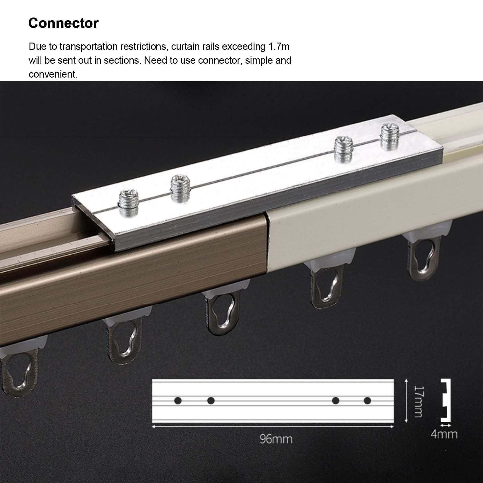 de rail de rideau, rail de rideau mural en métal, rails et raccords de rideau en or rose champagne, long 1 2 3 4 5 6 7 système de rail de rideau de 8 m pour rideau lourd (couleur : blanc, (blanc 1 m)