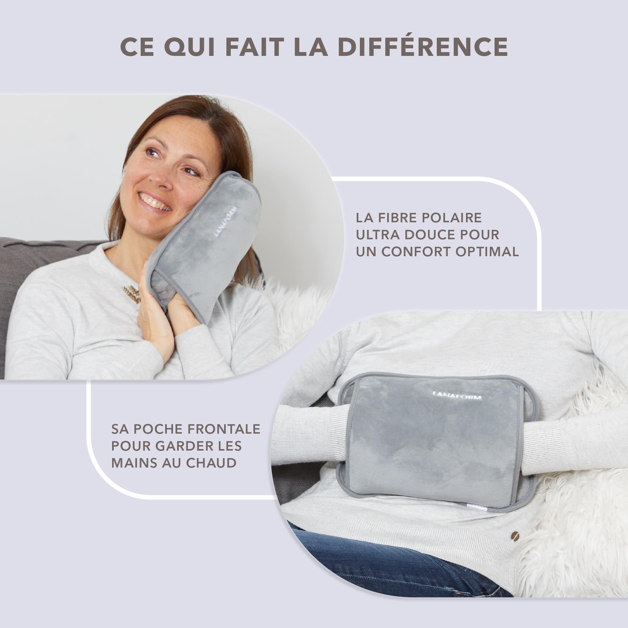 LANAFORM - Hand Warmer (Grey) - Bouillotte Électrique Chauffante - Chauffe Mains Et Pieds Portable - Autonomie De Plus De 3 Heures - Poche Spécifique Pour Les Mains - Matière Douce Et Confortable