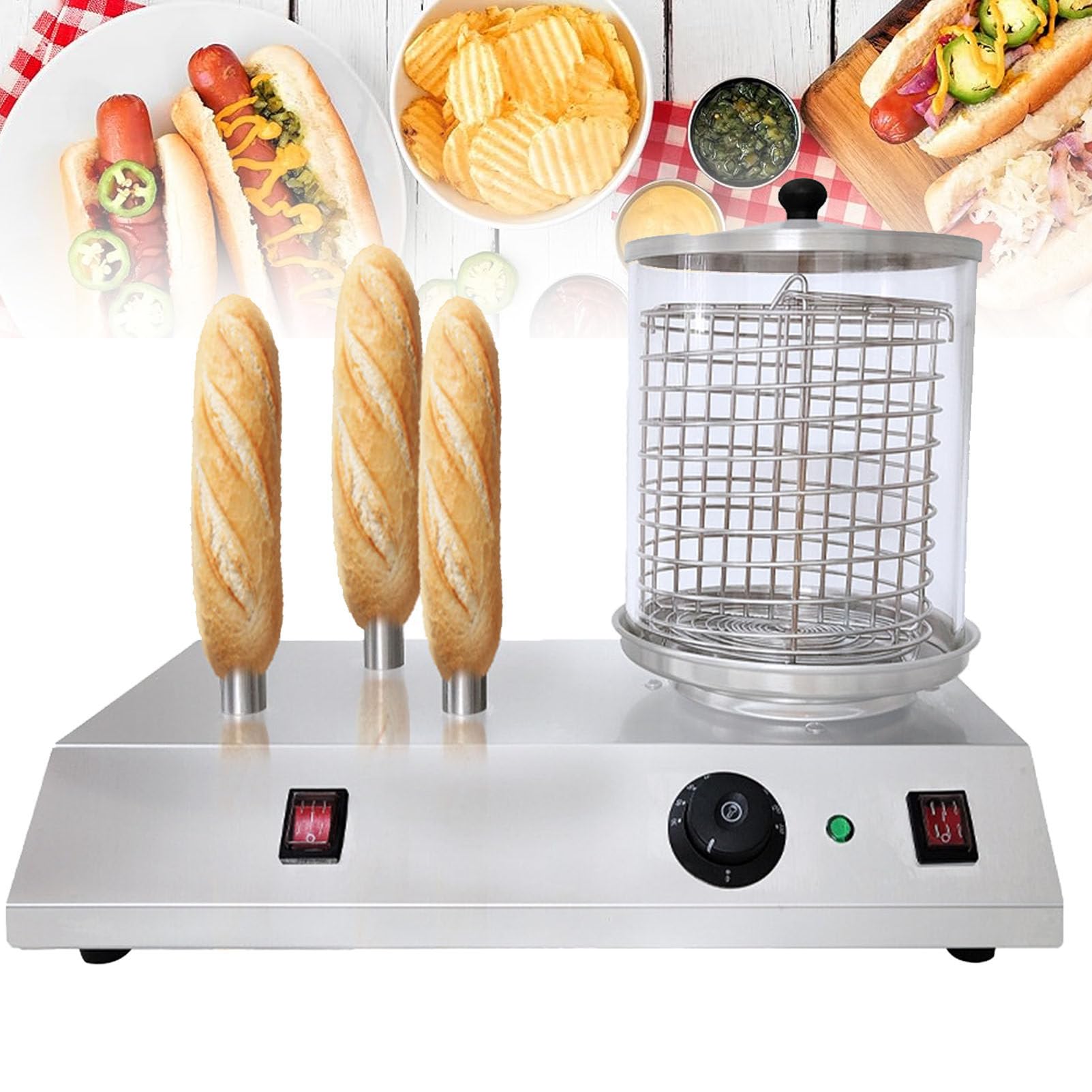 HTTGDGDH Commercial Hot Dog Machine, Stainless Steel Electric Hot Dog Machine, Household Fast Hot Dog Machine For Sausage Bun Heating,3