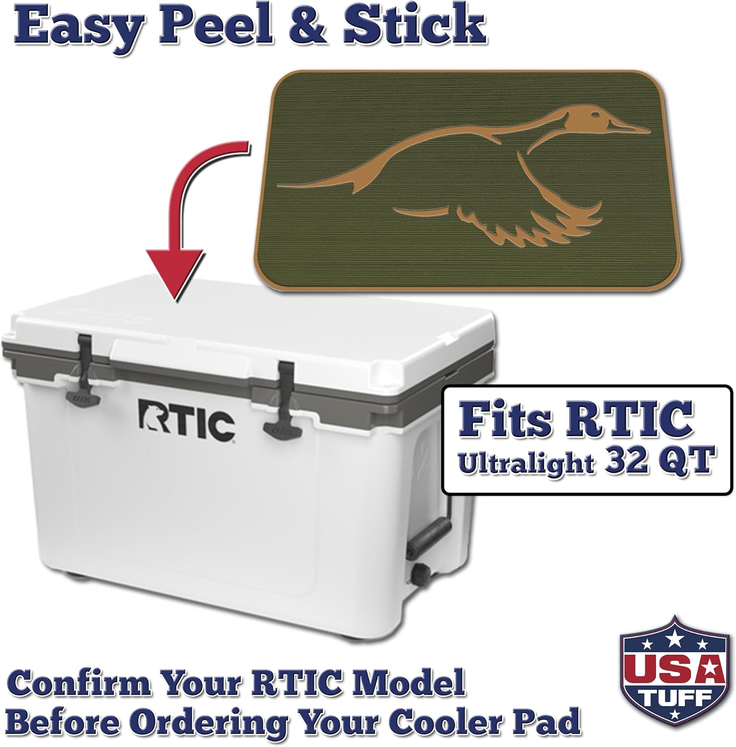 USATuff SeaDek EVA Mat Cooler Pad fits RTIC | Peel & Stick Application | Non Slip Comfort Accessories - Duck Solo Hunting Design (OliveGreen-Mocha)