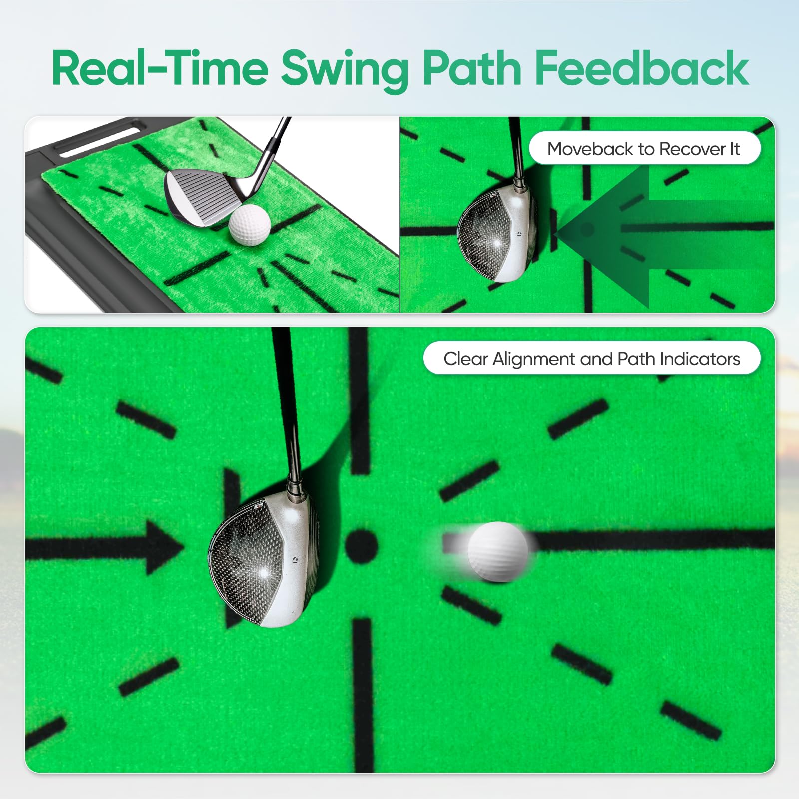 Golf Abschlagmatte, 38.5x24.5cm Golf Übungsmatte mit Dual-Turf (35mm Rough & 10mm Fairway), Schwungbahn-Feedback, Komplettes Trainingsmatte Set inkl. 8 Bällen + 7 Tees, für Indoor/Outdoor