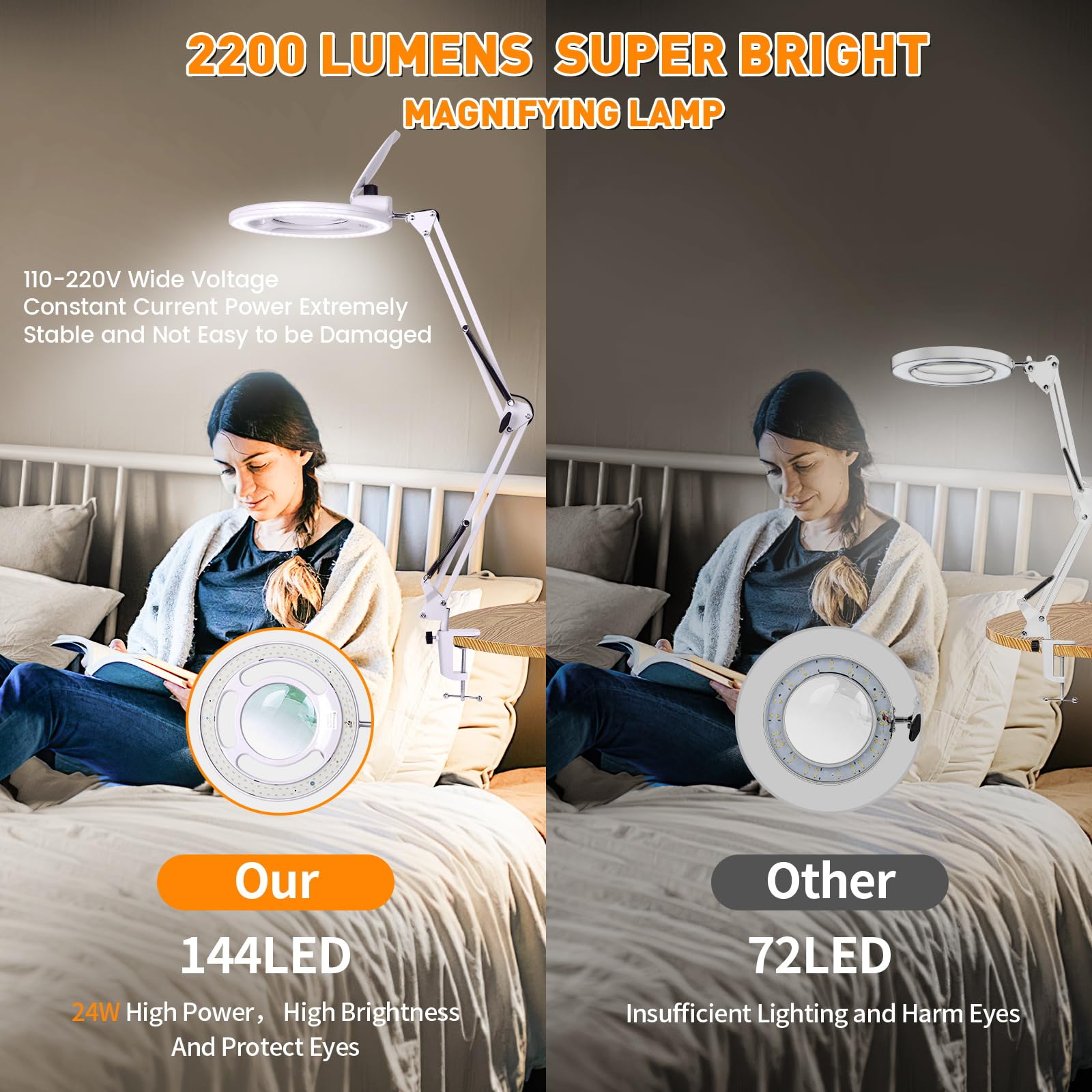 Set di 5 lenti d'ingrandimento con luce e pinza, 2200 lumen, super luminose, lampada dimmerabile, vetro a 8 diottrie, braccio girevole regolabile, lente d'ingrandimento a mani libere per la