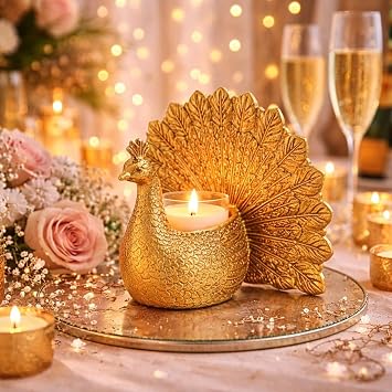 Kalakriti Metal Peacock Decorative Showpiece Gift Hamper | Premium Festive Gifting Item for Valentines Day, Anniversary & Special OccasionsGlass & Candles Not Included