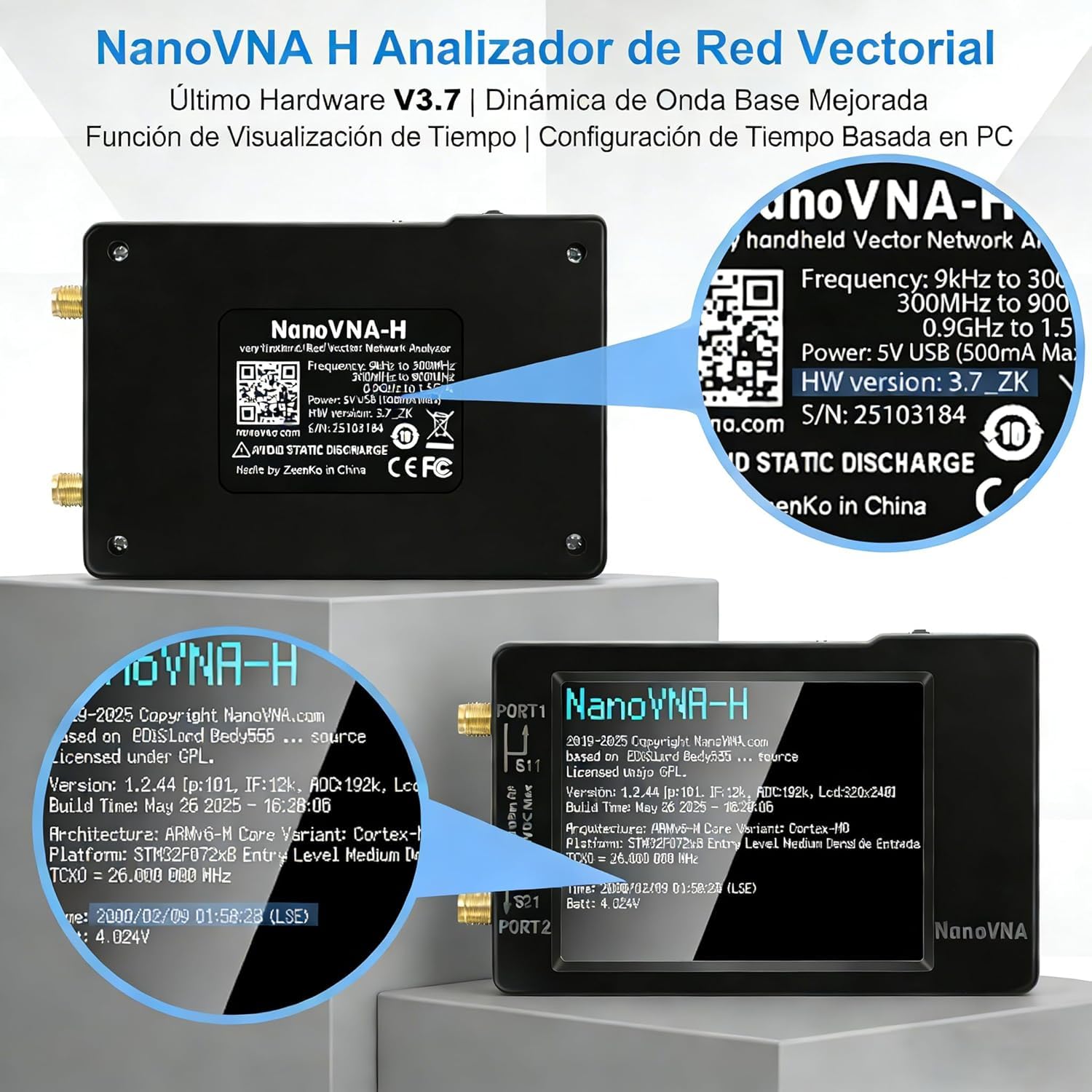 AURSINC NanoVNA-H Analizzatore di Rete Vettoriale, Ultima Versione V3.7, 9KHz-1.5GHz MF HF VHF UHF, Analizzatore di antenne per radioamatori, Supporto SD Card, per i parametri S, SWR, Smith