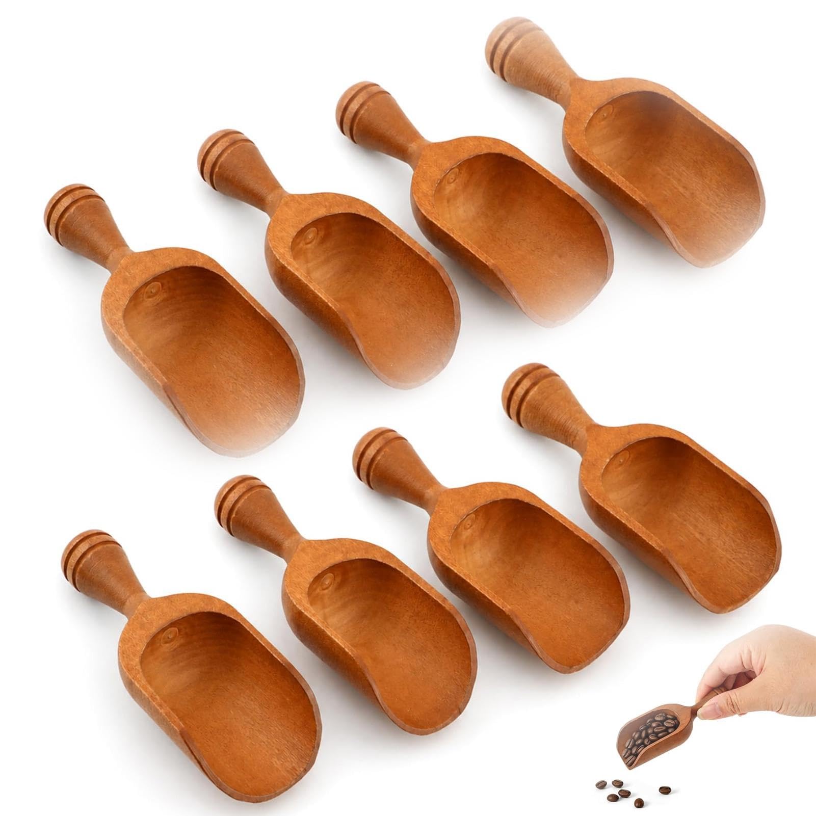 8 misurini in legno naturale, misurino per caffè, mini cucchiai dosatori, per chicchi di caffè, zucchero, riso, spezie e ingredienti secchi in barattoli
