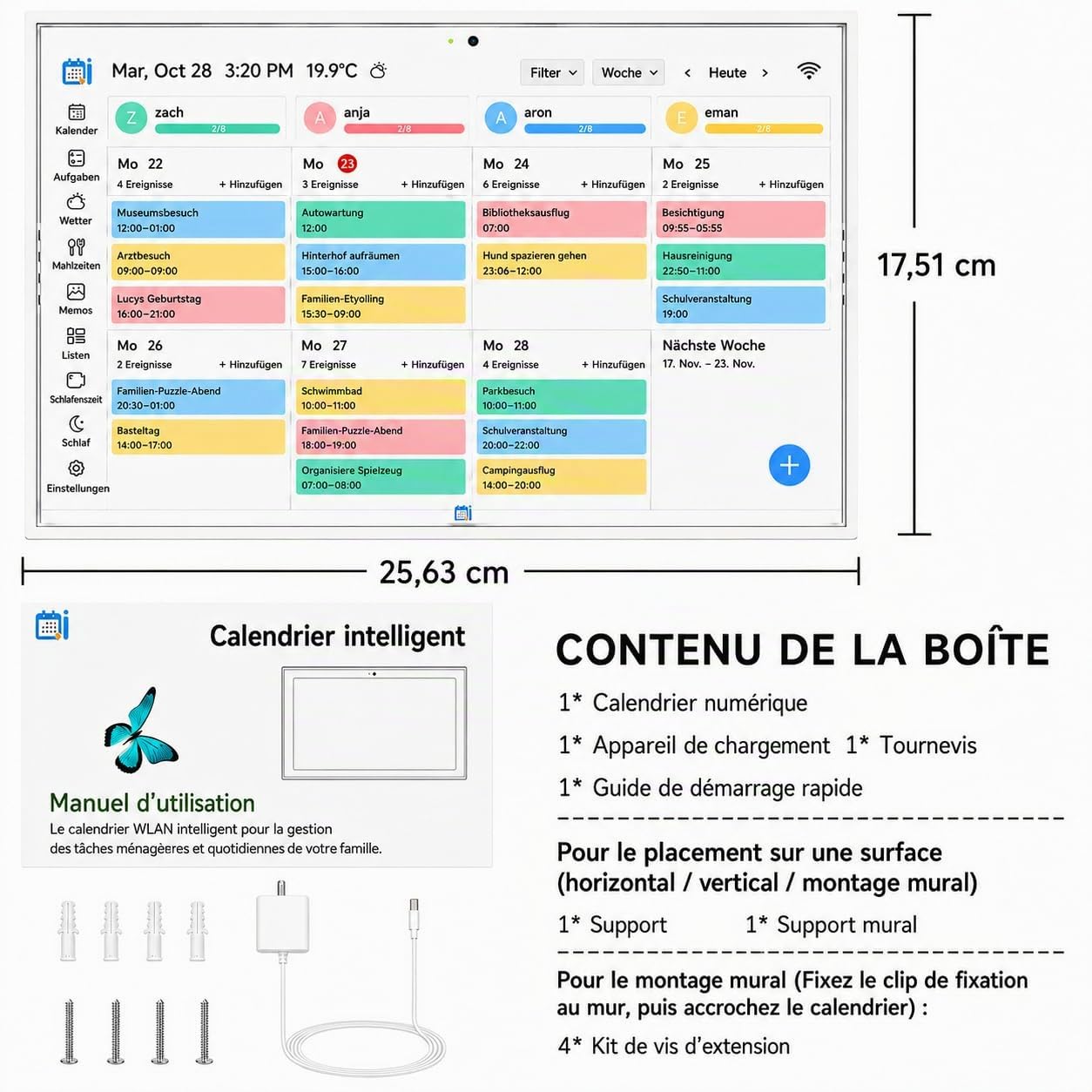 Calendrier Numerique, 10.1" Calendrier Électronique Mural, Planificateur Familial Intelligent, Récompenses pour les Réalisations et Planificateur de Repas, Écran Tactile 1920 * 1080