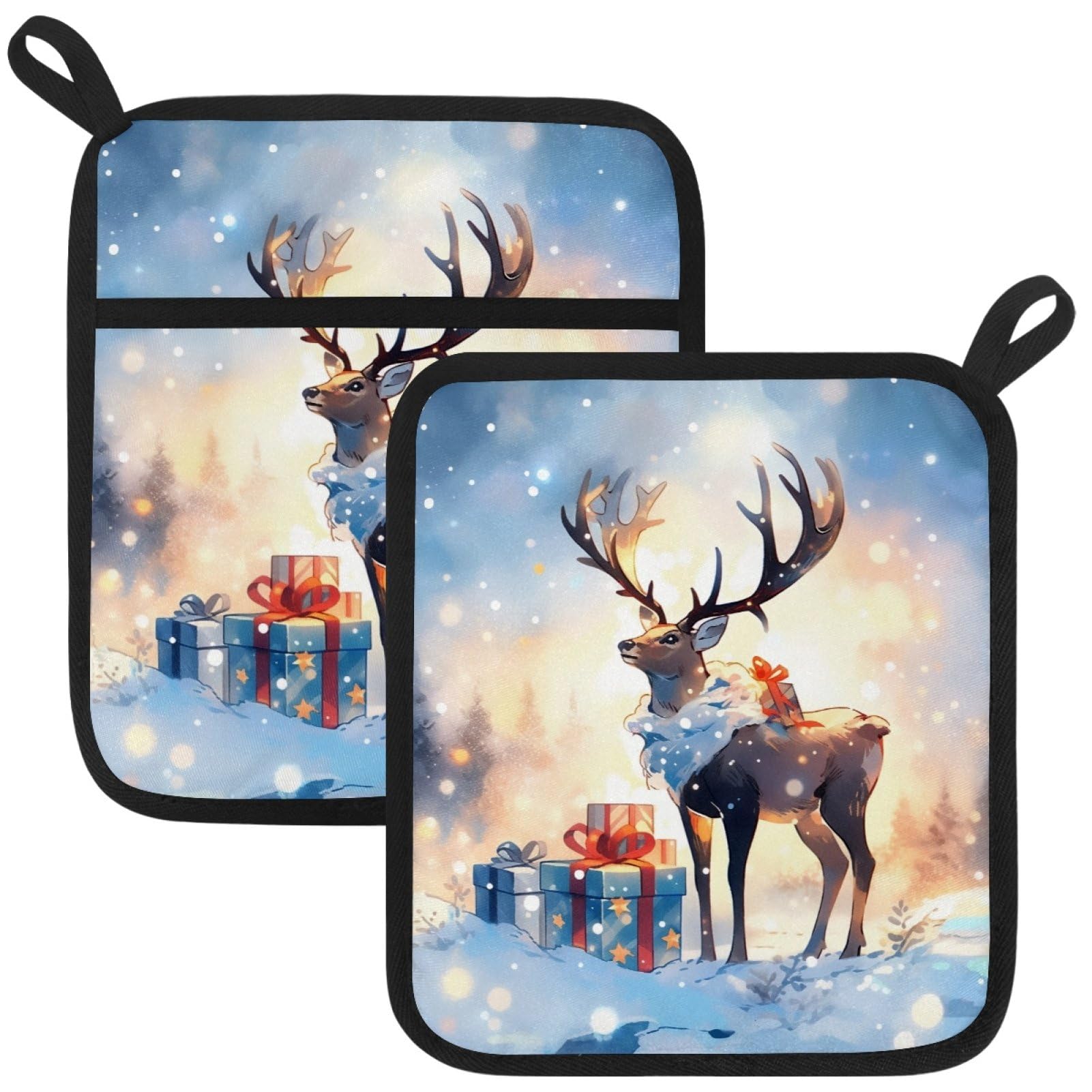 VAPOKF Christmas Reindeers Pot Holder, Heat Resistant Oven Cloths, Potholders & Oven Gloves, for Kitchen Cooking & Baking, Thick & Safe, Protection of Hands From Hot Utensils