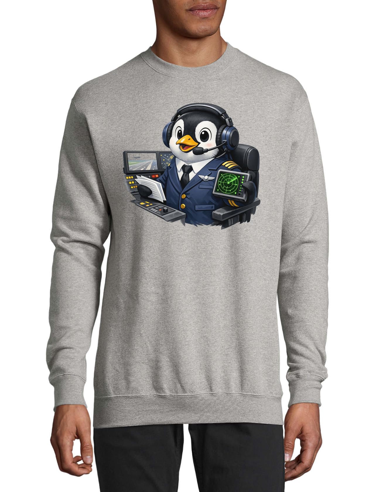Penguin Pilot Commanding Flight Controls Sweat-shirt en coton Gris