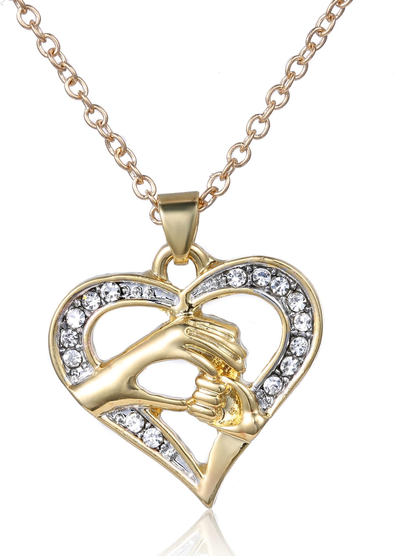 Lace Living Mother and Child Hand in Hand Rhinestone Deco Love Pendant Necklace Mother's Day Gift
