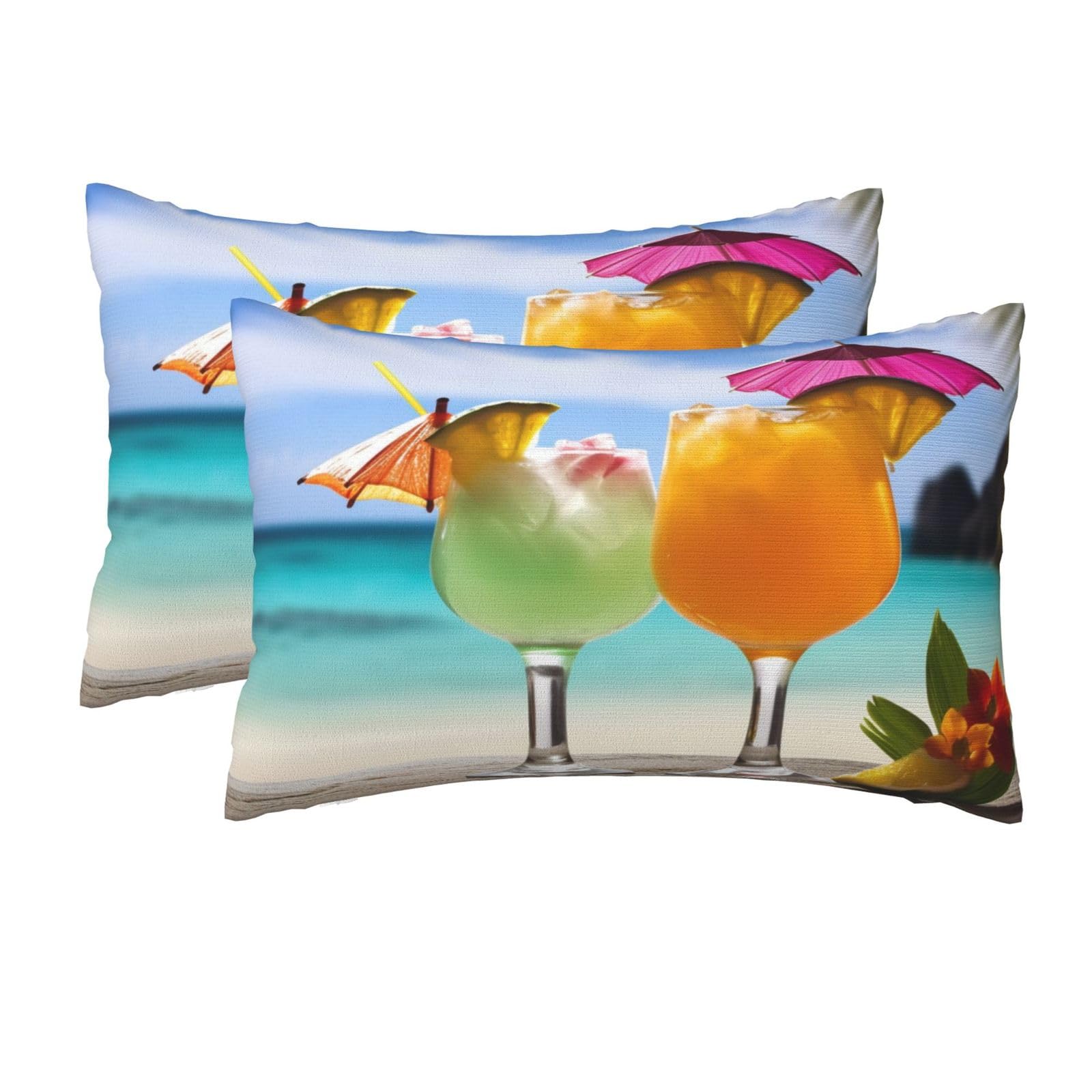 2 Pack Queen Pillow Cases with Hidden Zipper, Soft Breathable Pillow Covers for Hair and Skin, Tropical Beach Drink Pillowcases 20"x30" Bed Pillow Protectors Cover for Sleeping Gifts