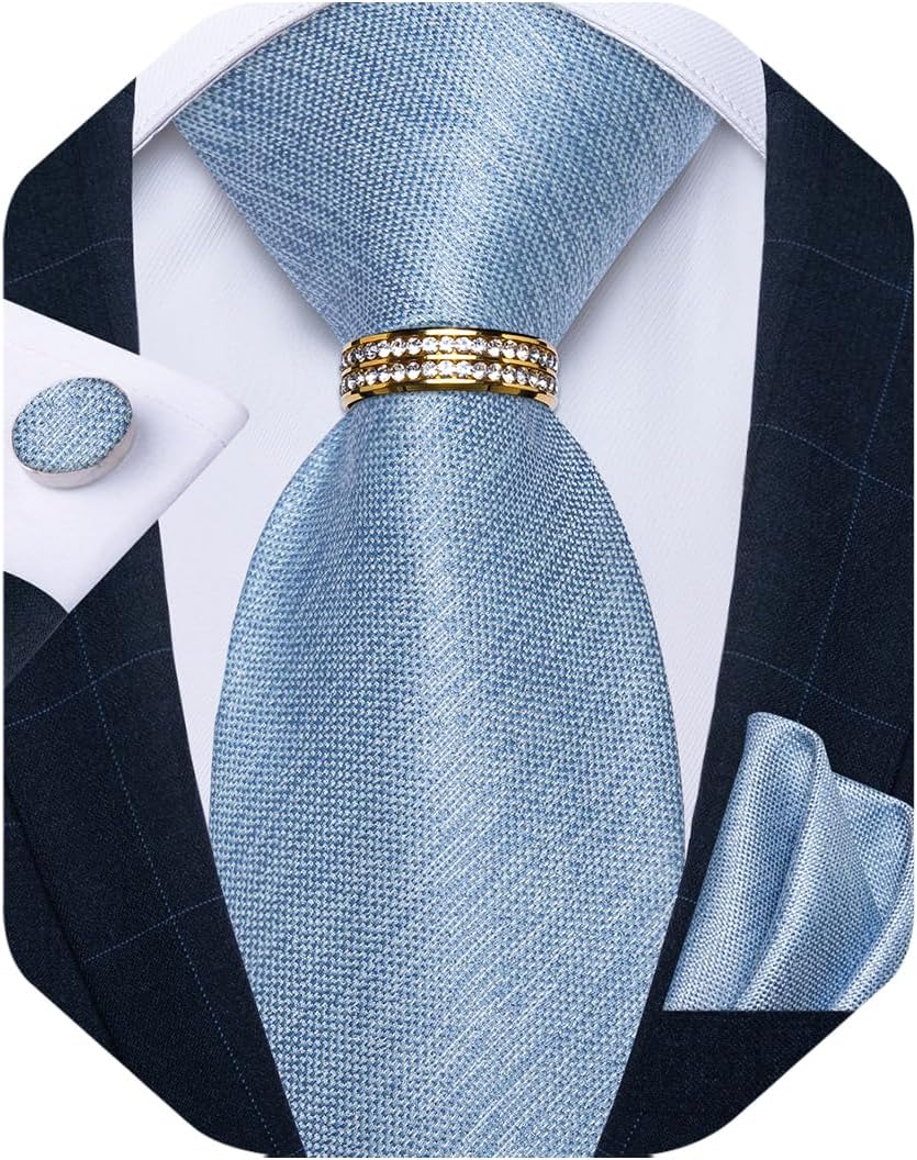 DiBanGu Mens Tie Set Silk Necktie and Gold Tie Ring Pocket Square Cufflinks Formal Business Wedding Ties with Gift Box