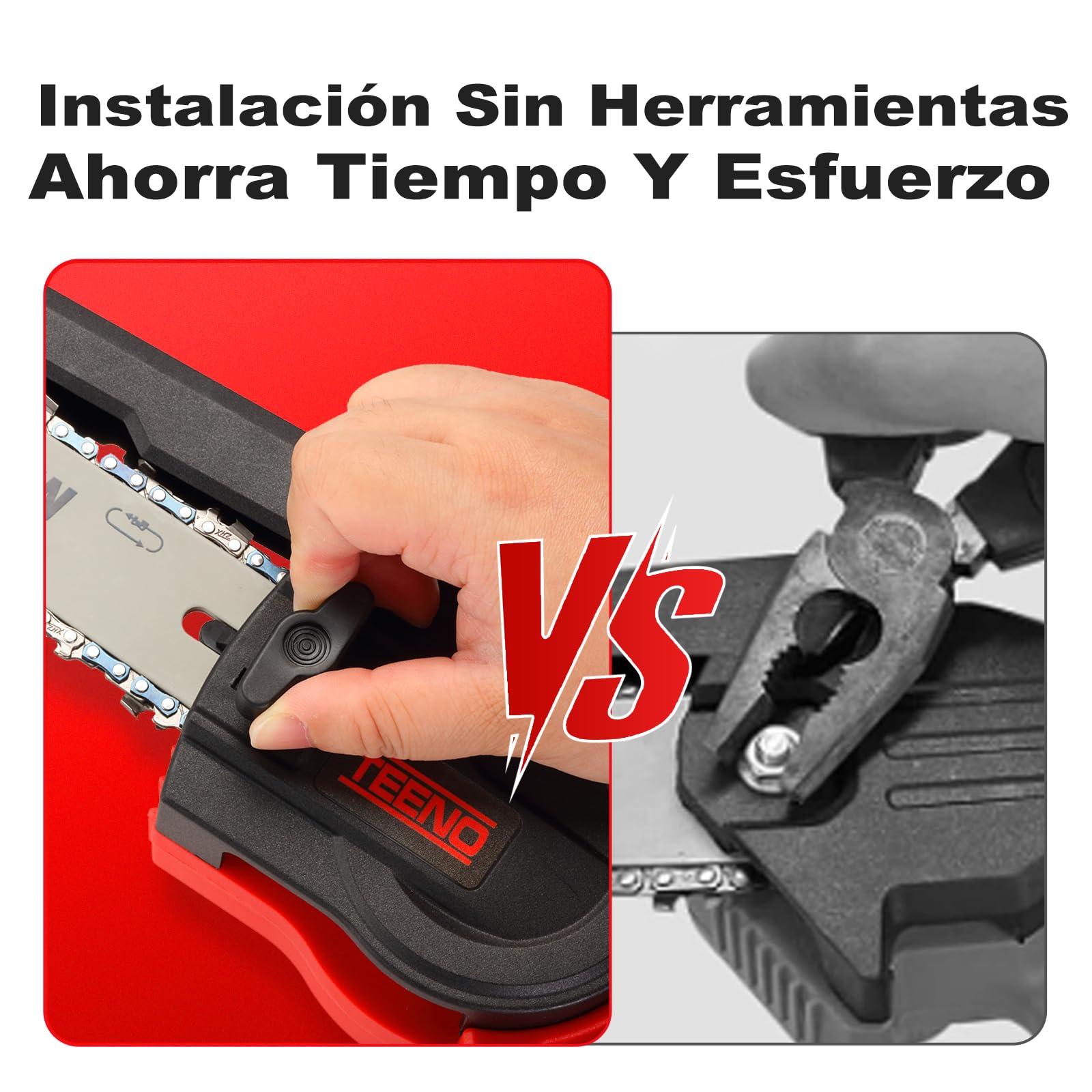 TEENO Motosierra de Batería, Mini Motosierra Eléctrica 6&8 Pulgadas 2-en-1, Kit con 6 Cadenas (3×6"+3×8"), Motor Sin Escobillas, 2×4000mAh, 5500 RPM, Ligera para Jardín, Podar, Madera