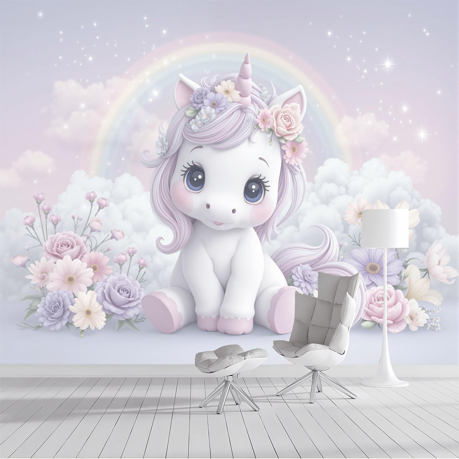 Papier peint panoramique licorne style rêveur violet