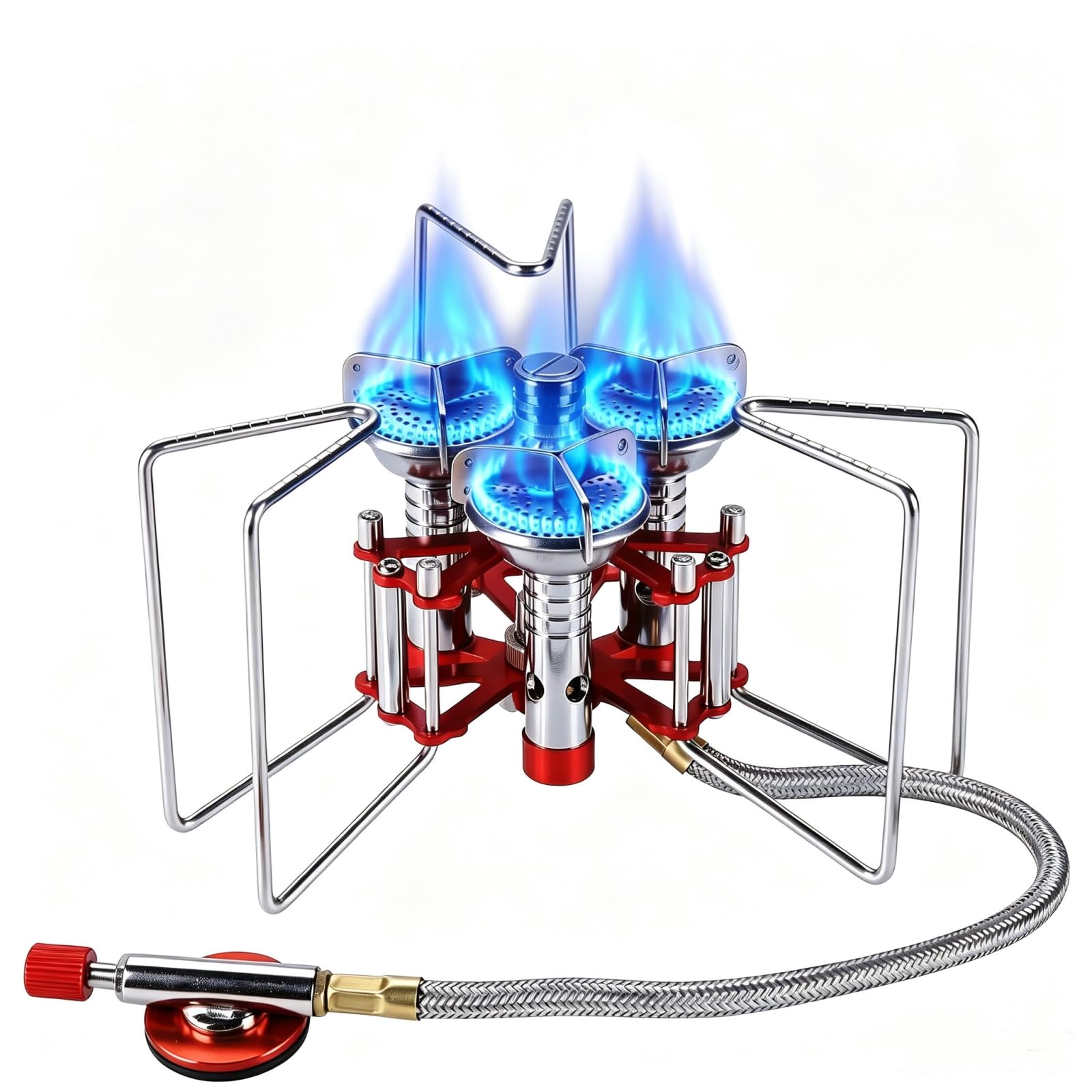 Bulin Campingkocher mit Piezozündung,Faltbarer winddichter Gaskocher Robust | Tragbarer Gas Campingkocher mit Vorwärmschlauch & Adapter, geeignet für Outdoor, Camping, Trekking, Wandern und Picknick