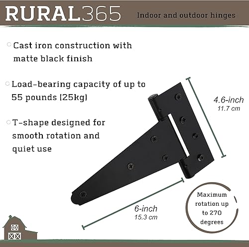 Miniatura 4 de Rural365 Bisagras triangulares para puerta, paquete de 4 – Bisagras de puerta de estilo granja resistentes de 6 pulgadas con correa en T de color