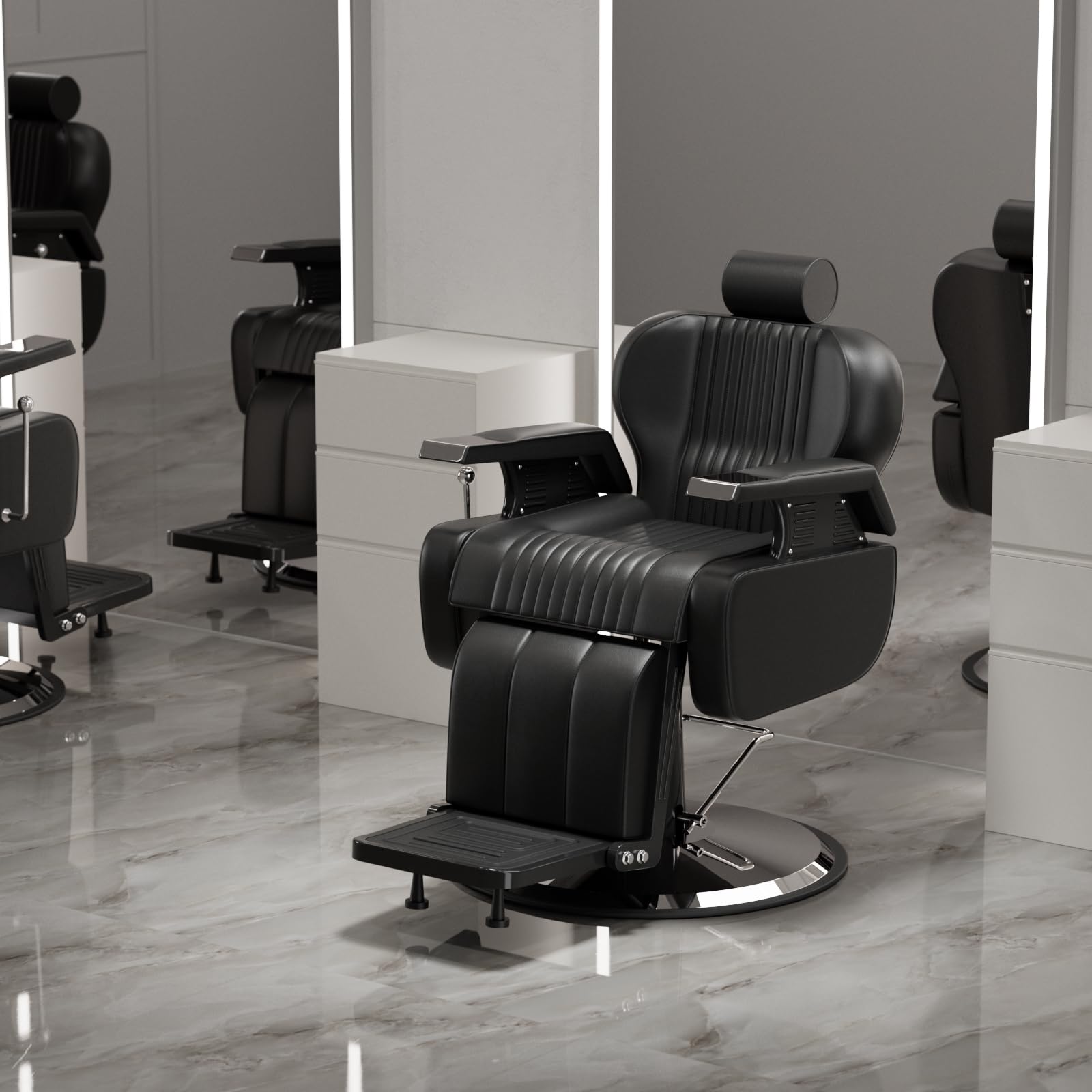 Sillón de Peluquería Silla de Peluquero Hidráulica Reclinable Barber 360° para Salón Professionale, 60 x 55 x 108-121 cm, Negro