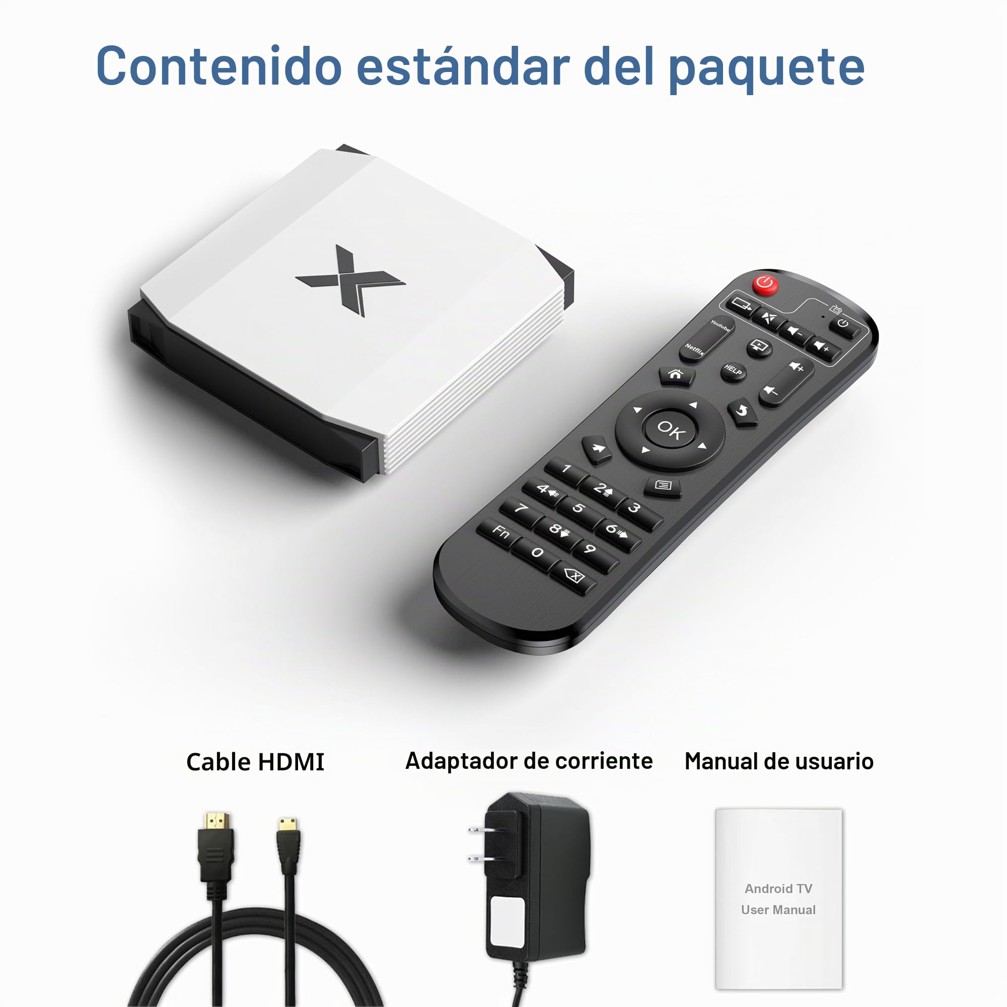 Caja Multimedia Android TV 4K Ultra HD, 4GB RAM 32GB ROM, conexión WiFi 6 Estable, Puertos USB HDMI 2.0, Ideal para Streaming de vídeo y Series de TV Box