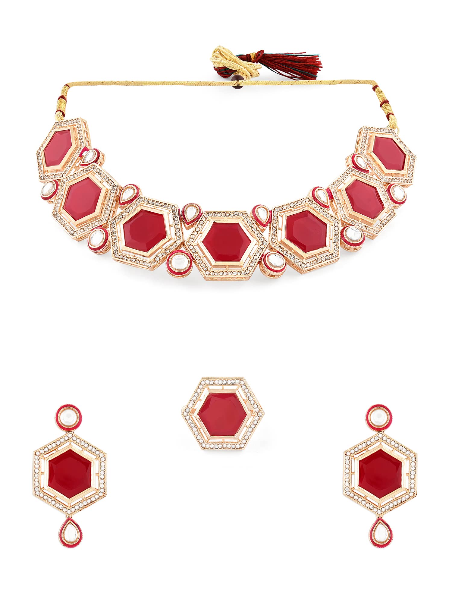 ZAVERI PEARLS Red Stones Dazzling Austrian Diamonds Kundan Necklace Earring & Ring Set For Women-ZPFK16076 (B0C4H4RRRG) Amazon Price History, Amazon Price Tracker