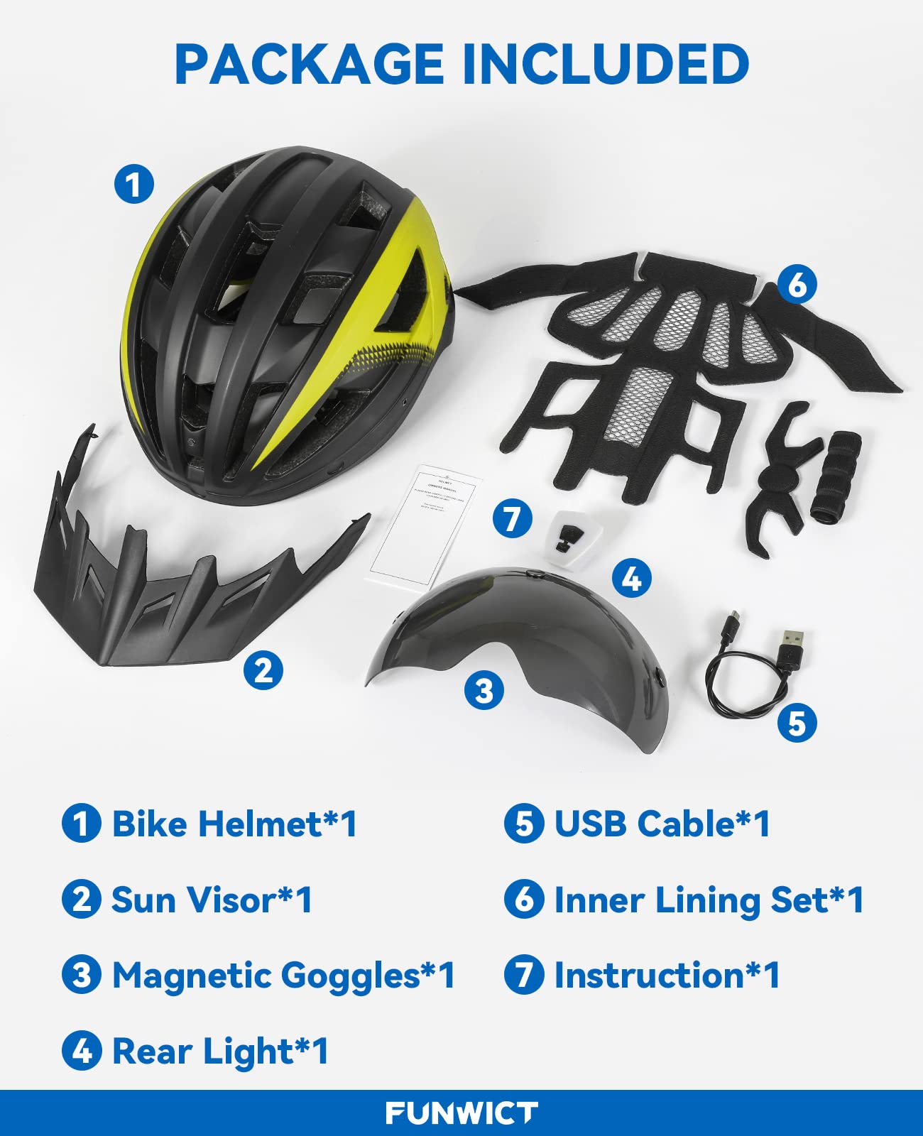 Casco Bici per Uomo Donna Adulto, Leggero MTB con Visiera Rimovibili Occhiali Magnetici e LED Luce Ricaricabile, Ciclismo da Corsa (XL: 59-63 cm, Nero Giallo)