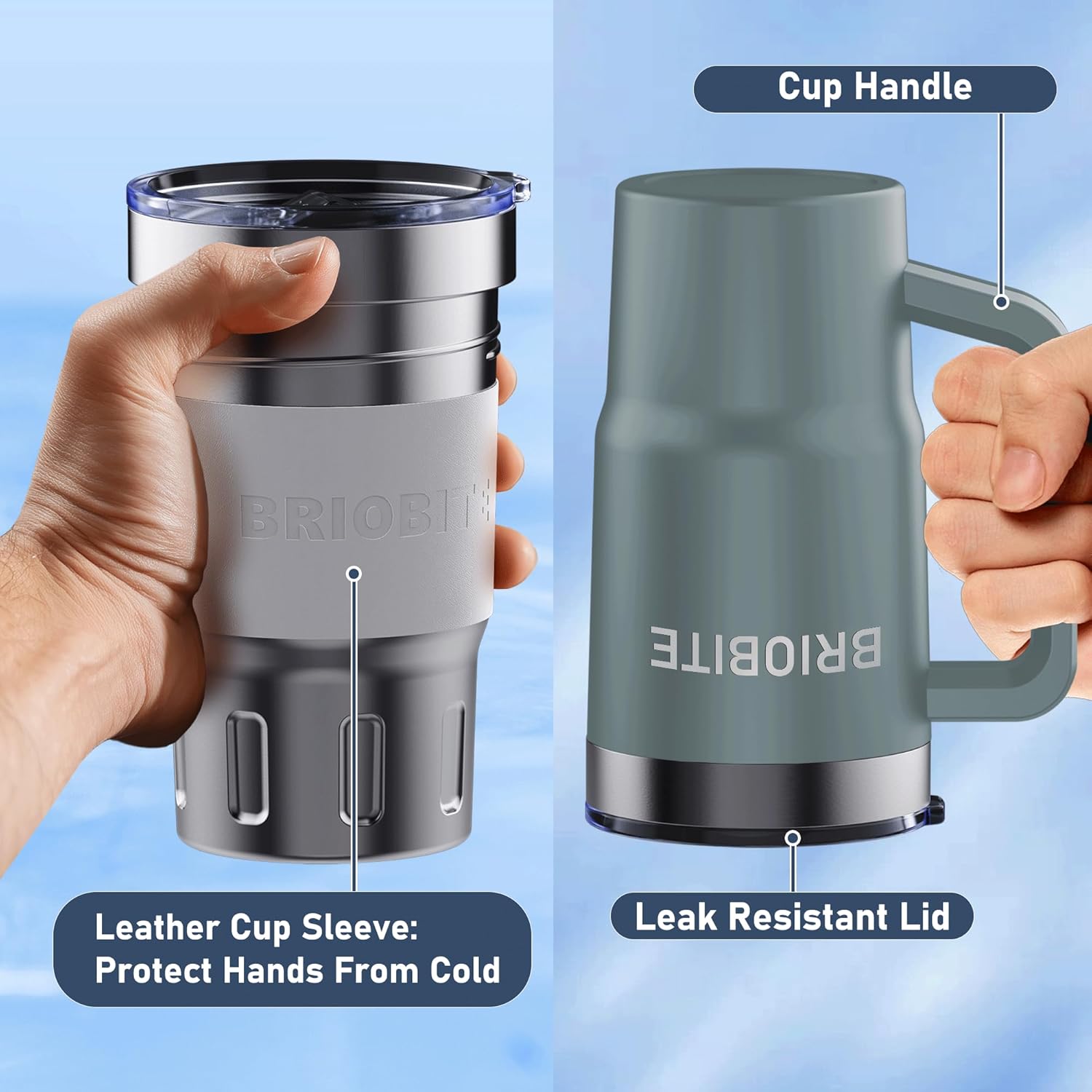 BRIOBITE 2-in-1 Freeze & Insulated Stainless Steel Mug with Lid, 3min Rapid Cooling and Long-lasting Cold, Insulated for Beer, Wine, soda, and Energy Drinks Gifts for Men, Green