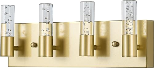 Miniatura 8 de Lámparas de tocador de baño sobre espejo, revestimiento de acabado dorado cepillado, 5 apliques de pared para baño