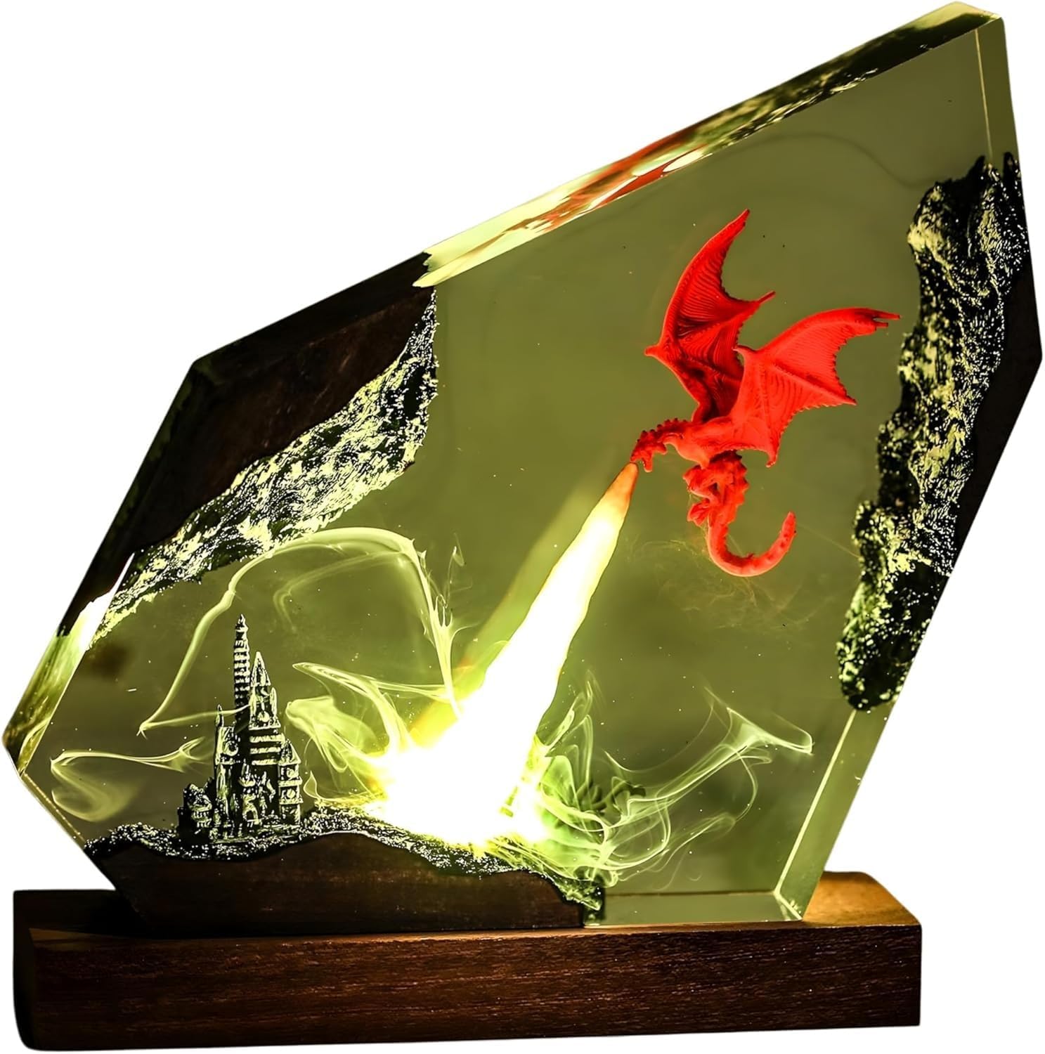 3D Fire Dragon Resin Night Light - Colorful LED Light, Handmade Resin Night Light with USB Port, Designed for Bedroom and Office Use - Wrath of Light Epoxy Resin Light