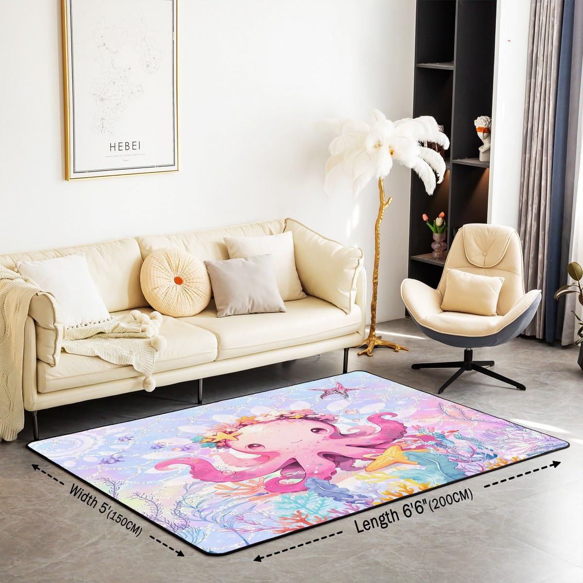 Homemissing Enfants Méduses Tapis Chambre Océan Antidérapant Tapis Exterieur Organismes Marins Le Monde sous Marin Tapis Salon 100x150cm Échelles de sirène Tapis d'extérieur