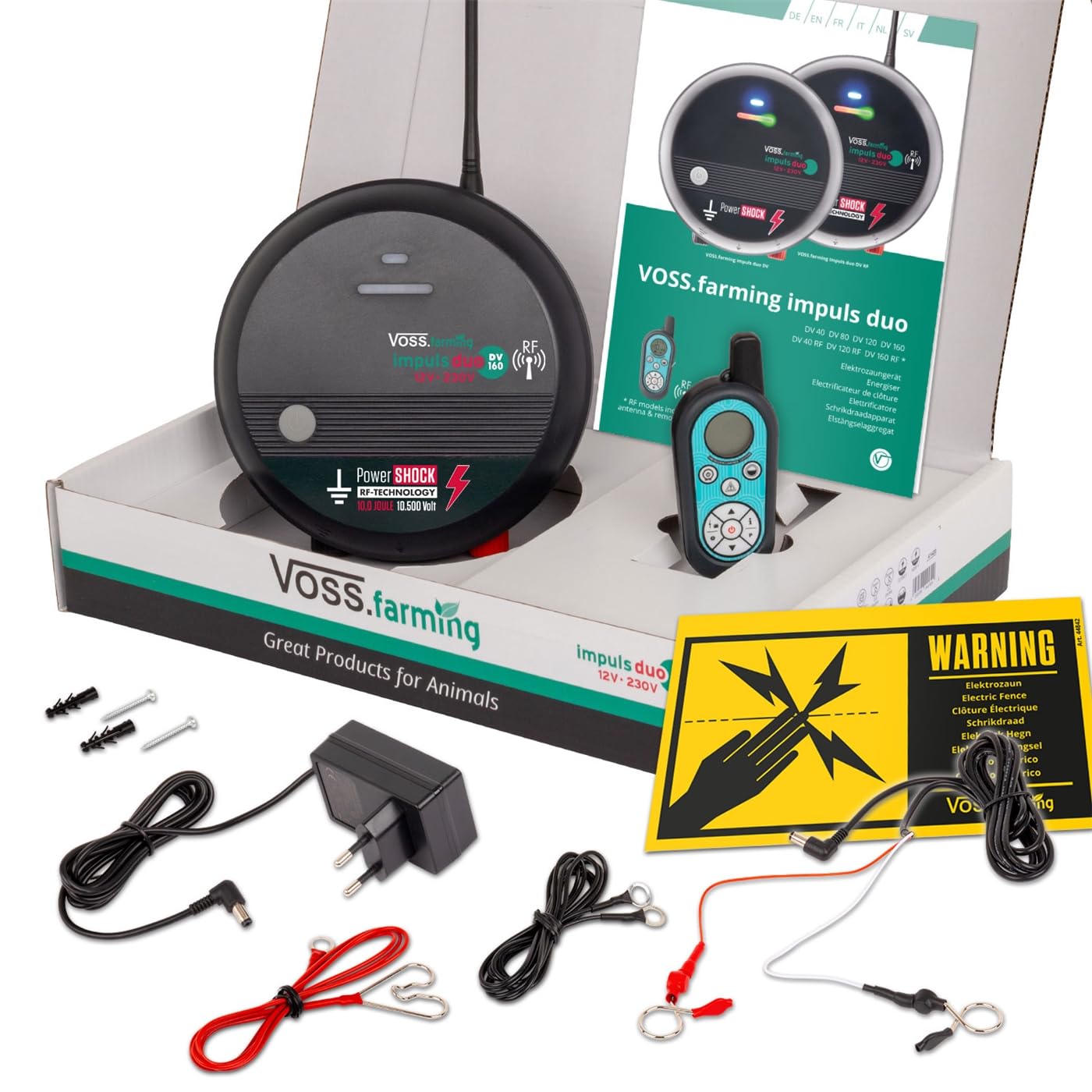 VOSS.farming Weidezaungerät Impuls Duo DV160 RF, 12V/230V, mit Funkfernbedienung, Fernsteuerung bis 10km Reichweite