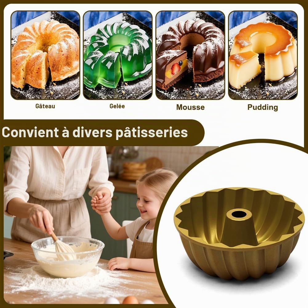 Ranjima Gugelhupf Moule à gâteau Moule à gâteau moderne antiadhésif en alliage d'aluminium Moule à gâteau enveloppé Or Moule de cuisson de haute qualité pour Gugelhupf pour mariages rassemblements