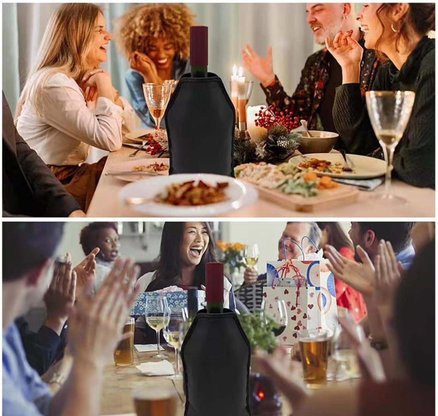 SportEmblema Reusable Wine Cooler Sleeve – Portable Insulated wine Chiller for bottles for Red & White Wine, Ideal for Parties, BBQs & Gifts (Black)