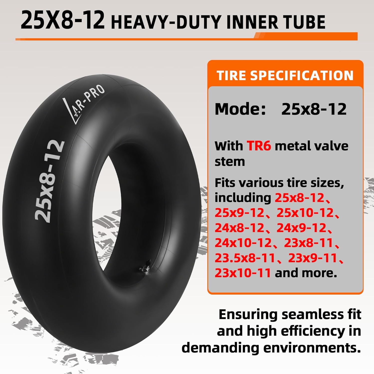 AR-PRO Heavy-Duty 25x8-12 Inner Tubes Universal 25x9-12, 25x10-12 for ATV/UTV, Lawn Tractor, Golf Cart, Snow Blowers, and More - With TR6 Metal Valve Stems - Made from Durable Butyl Rubber (2-Pack)