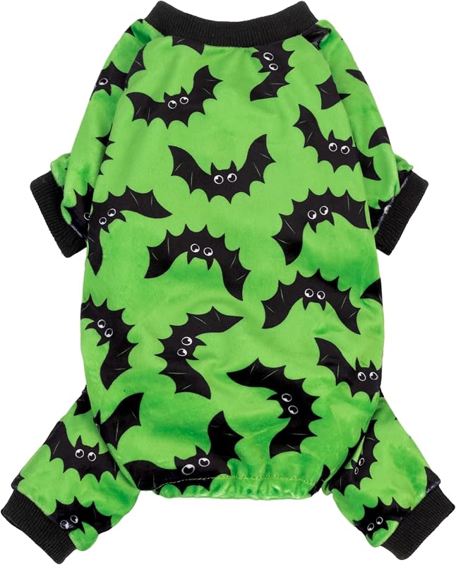 Pijama Fantasia de Morcego para Cães Pequenos Fitwarm, Verde-Limão e Preto, Tamanho Médio