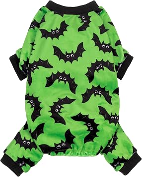 Fitwarm Halloween Bat Dog Pajamas, Funny Costumes for Small Dogs Boy Girl, Pet Outfit, Lime Green, Black, XL