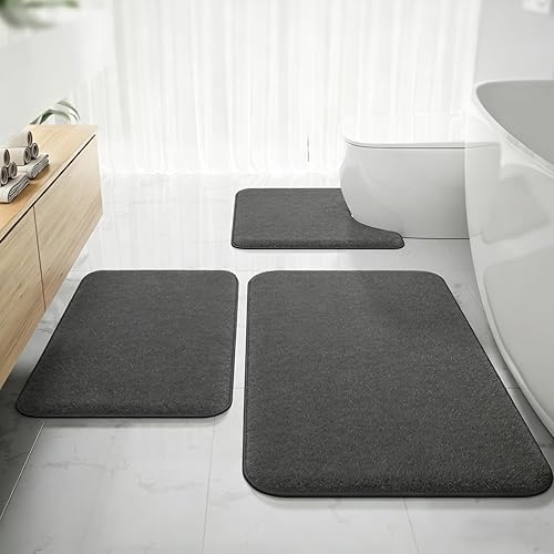 Miniatura 2 de Juego de 3 alfombras de baño de espuma viscoelástica extra suaves, antideslizantes, absorbentes y secas, alfombras de baño lavables con alfombra de