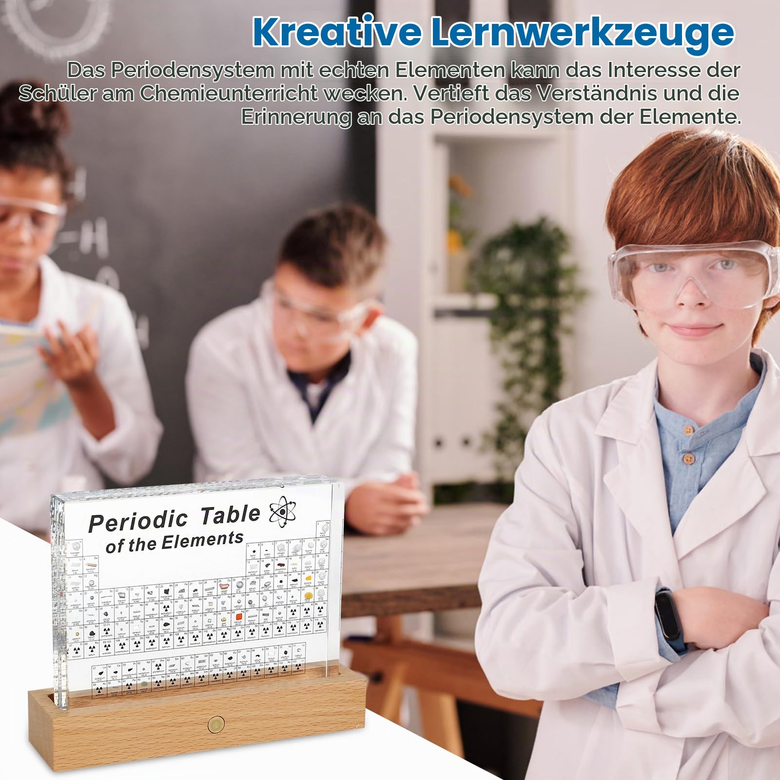 MENAYODA Großes Periodensystem mit Echten Elementproben im Inneren, Acryl-Periodic Table of 83 Elementen, Periodensystem-Anzeige für Schüler, Lehrer, Kinder, Geschenke, Basteln, Dekoration
