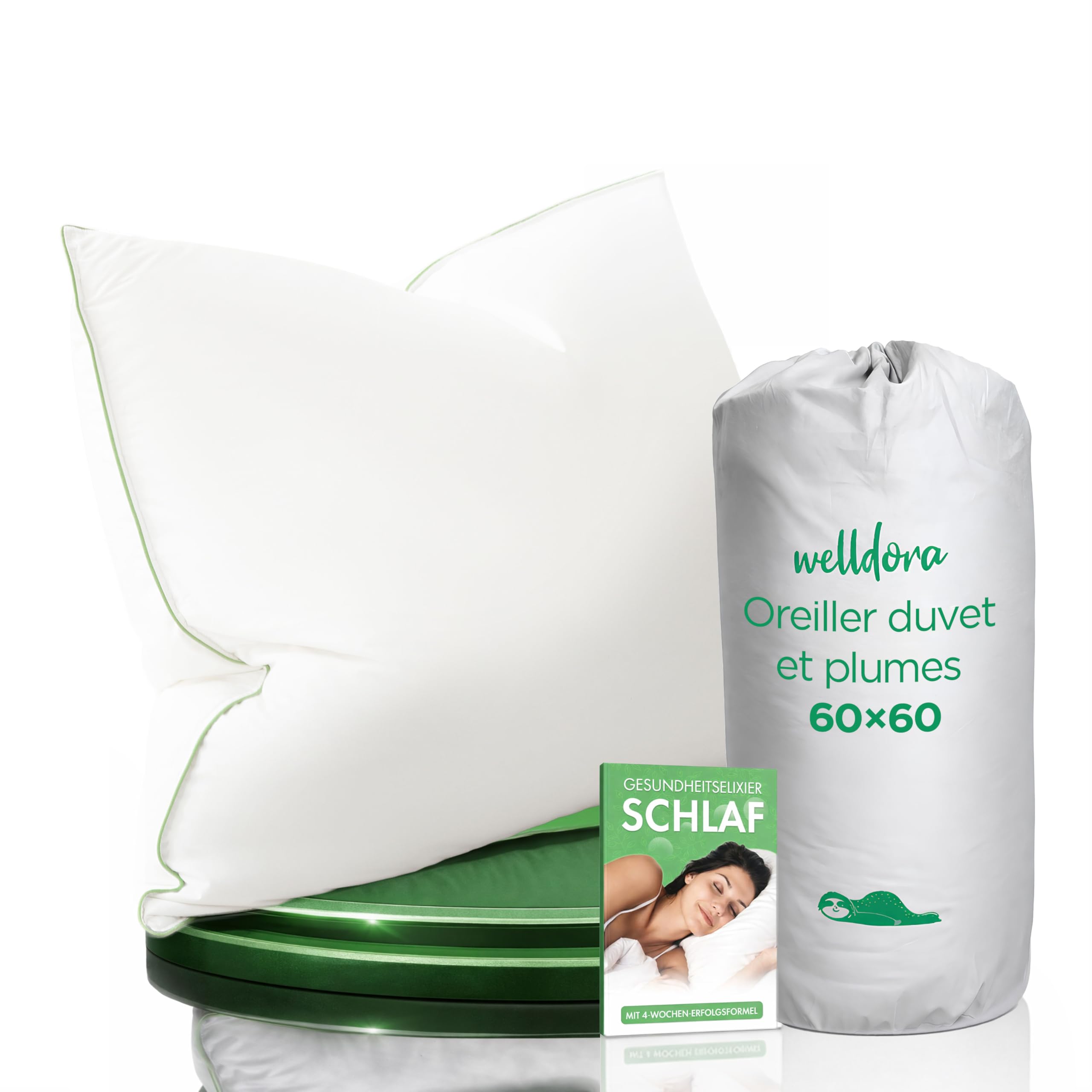 Welldora Oreiller 60x60, Premium 3 comp., Duvet/Plumes, Confort Moelleux
