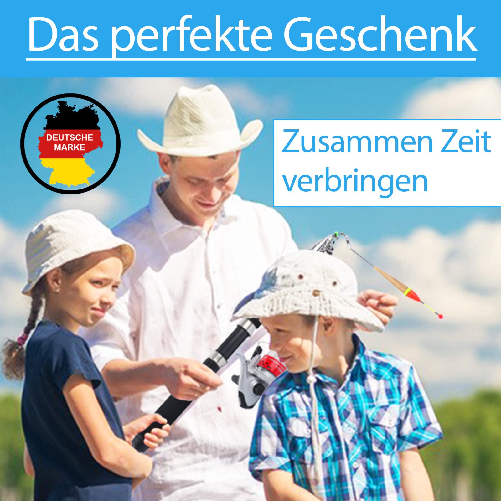 Angelset für Kinder [Fertig montiert & Angelrolle bespult] Teleskop-Angelrute 165 cm, Kinderangel sofort einsatzbereit, Angel Set komplett
