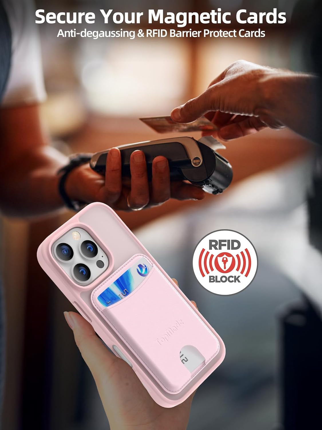 TopMade Mag-Safe Case for iPhone 16 Pro with Magnetic Wallet Card Holder, Mag-Safe Phone Case with Magnetic Wallet Fit 4 Cards, Shockproof Slim Case for iPhone 16 Pro 6.3 inch, Pink - Image 6