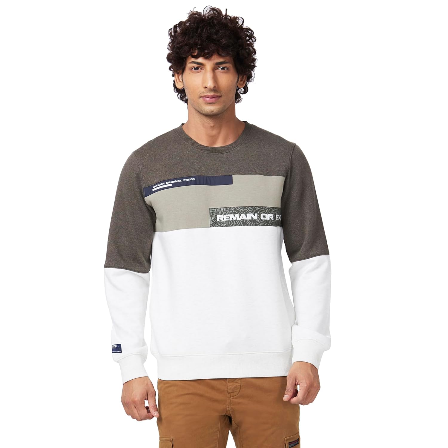 Spykar Men Indigo Blue Blended Slim Fit Full Sleeve Round Neck Colourblock Sweatshirt Spykar Men Indigo Blue Blended Slim Fit Full Sleeve Round Neck Colourblock Sweatshirt