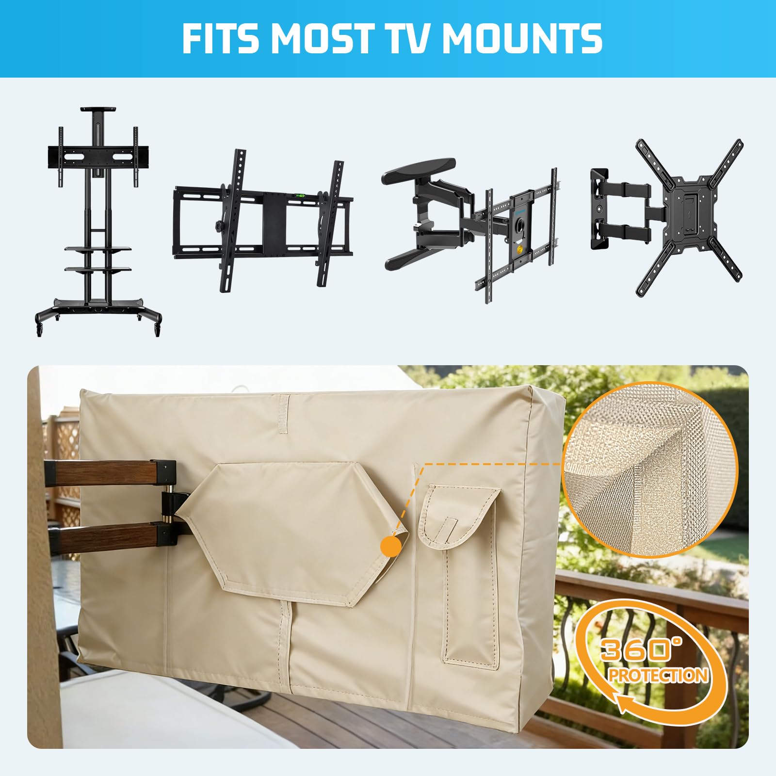 Copertura per TV da esterno 41-43 pollici impermeabile Oxford 600D con cerniere