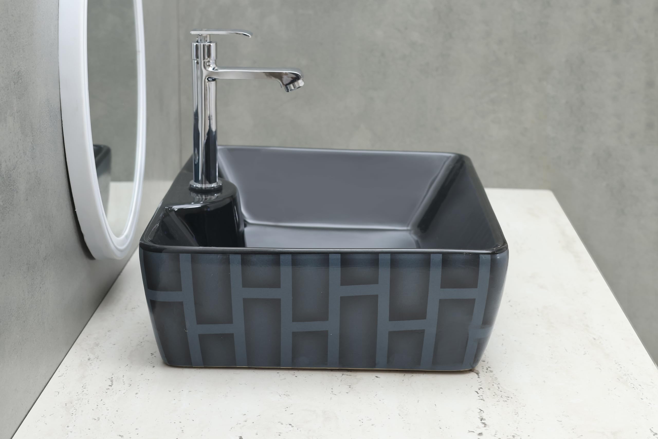 HISRE Ceramic Table Top Vessel Sink Wash Basin Oval Shape Over Counter Wash Basin For Bathrooms & Living Room 19 X 14 X 5 Inch (Style - 9) RT606, photo 3 of 4