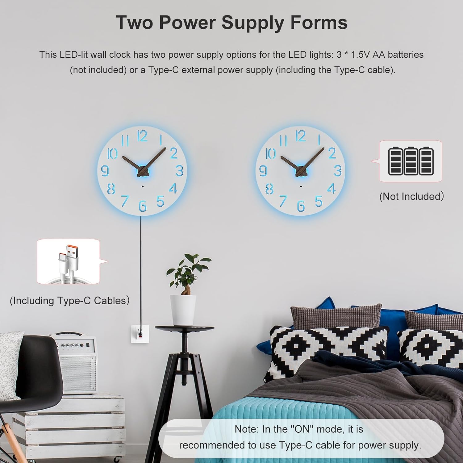 JoFomp LED Wooden Wall Clocks Battery Operated, 8 Inch Silent Wall Clock Glow in Dark, Sound Control Night Light Wall Clocks for Living Room Decor, Light Up Wall Clock for Bedroom, Hollow Design