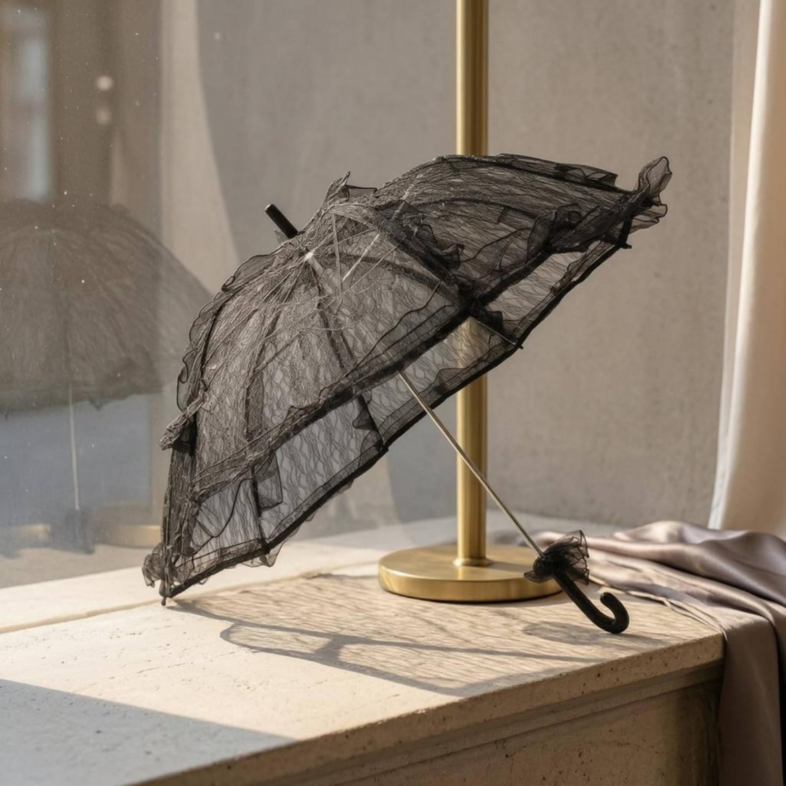 Ombrello in Pizzo Nero Leggero Ombrellino in Pizzo Non Adatto Alla Pioggia Accessorio Decorativo per Servizi Fotografici